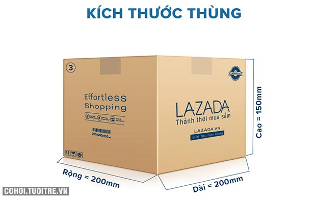 Thùng carton gói hàng kích thước 200 x 200 x 150mm