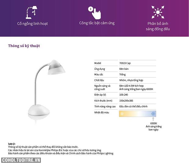 Đèn bàn học giúp chống cận LED Philips CAP 70023 4.5W - Ảnh 3