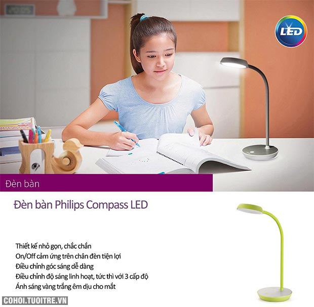 Đèn bàn, đèn học chống cận Philips LED Compass 66045 4.8W - Ảnh 2
