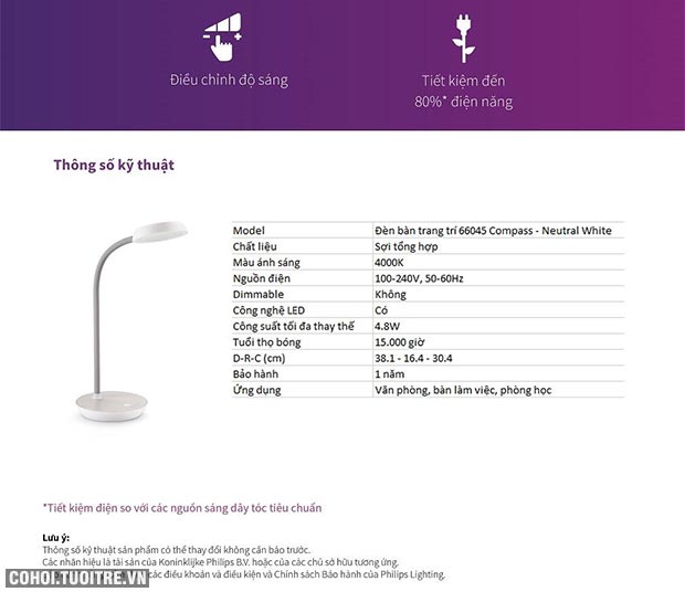 Đèn bàn, đèn học chống cận Philips LED Compass 66045 4.8W - Ảnh 3