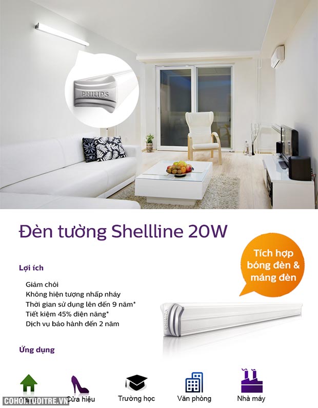 Đèn 1,2m Philips LED Shellline 31172 20W 6500K, ánh sáng trắng - Ảnh 2