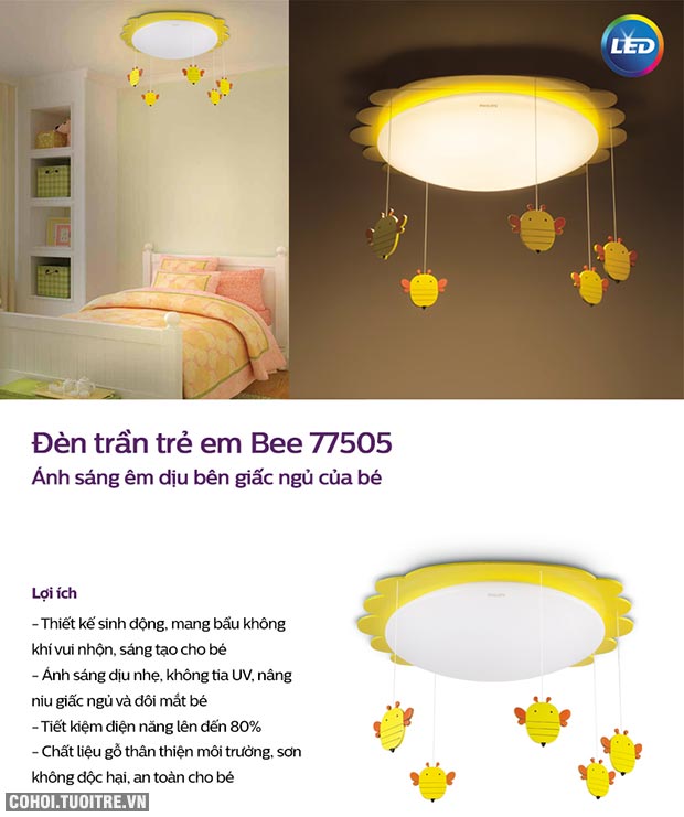 Đèn ốp trần phòng trẻ em Philips LED Bee 77505 22W - Ảnh 2