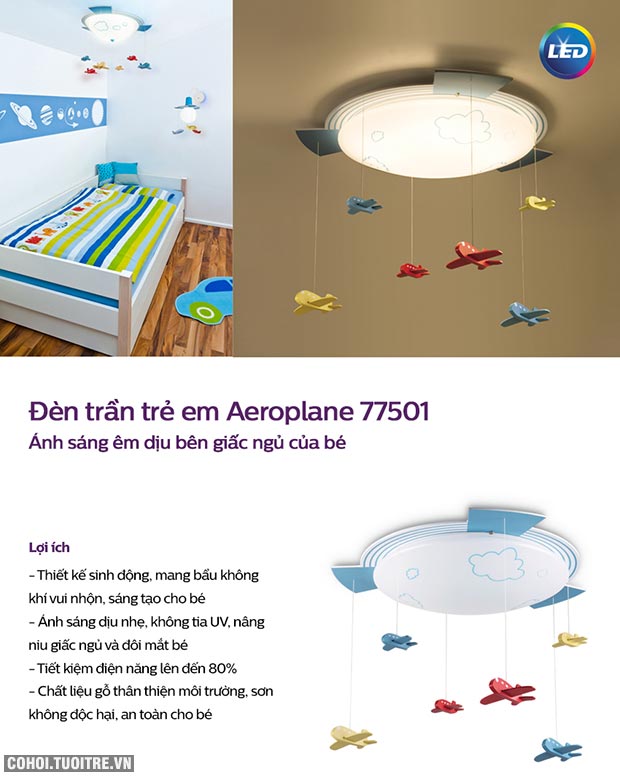 Đèn ốp trần phòng trẻ em Philips LED Aeroplane 77501 22W - Ảnh 2