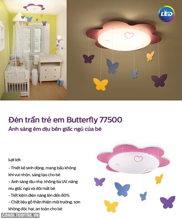 Đèn ốp trần phòng trẻ em Philips LED Butterfly 77500 22W - Ảnh 2