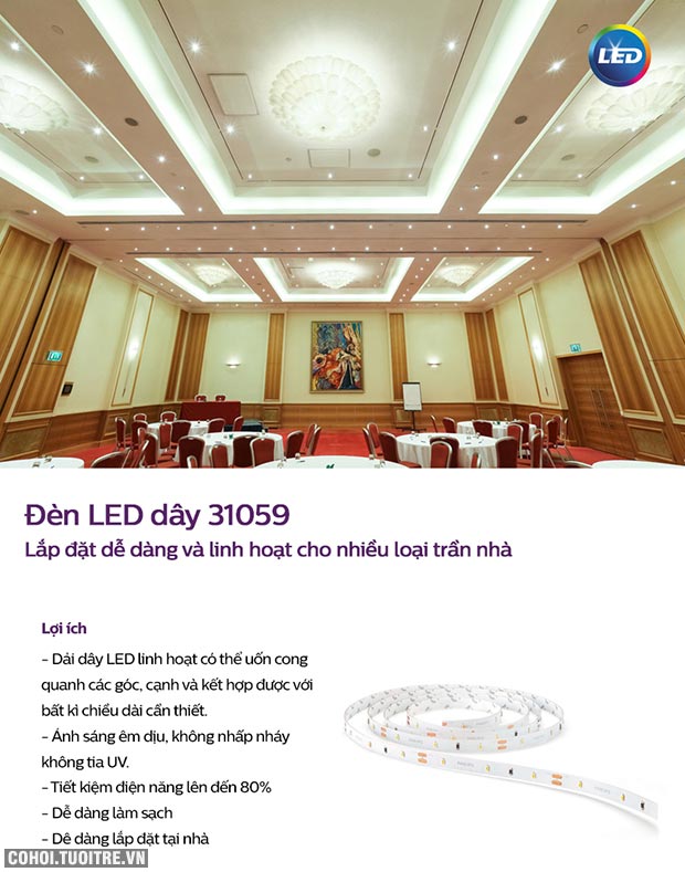 Đèn LED dây Philips 5m 18W DLI 31059 3000K - Ánh sáng vàng - Ảnh 2