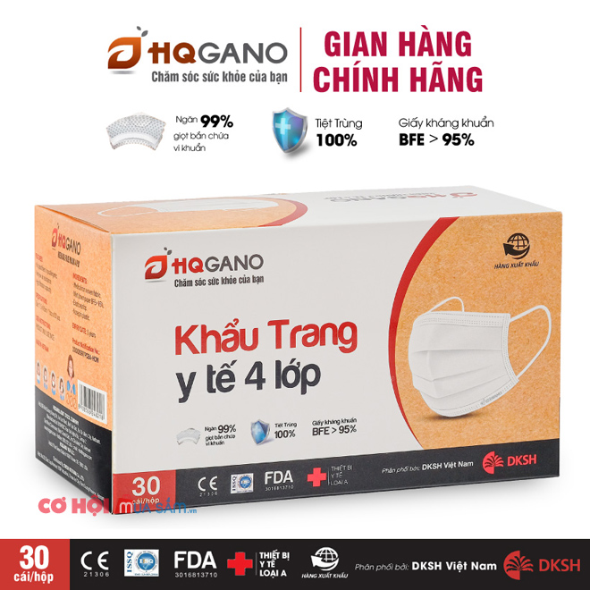 Khẩu trang y tế 4 lớp HQGANO kháng khuẩn, hộp 30 cái - Ảnh 1