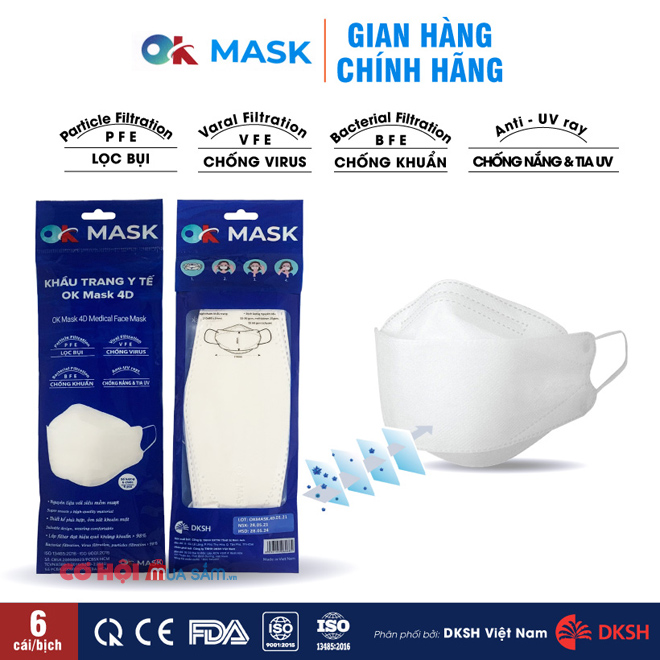 Khẩu trang y tế cao cấp OK MASK 4D Nam Anh, bịch 6 cái - Ảnh 1