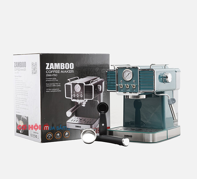 Máy pha cà phê Espresso Zamboo ZB90-PRO (đen, xanh) - Ảnh 2