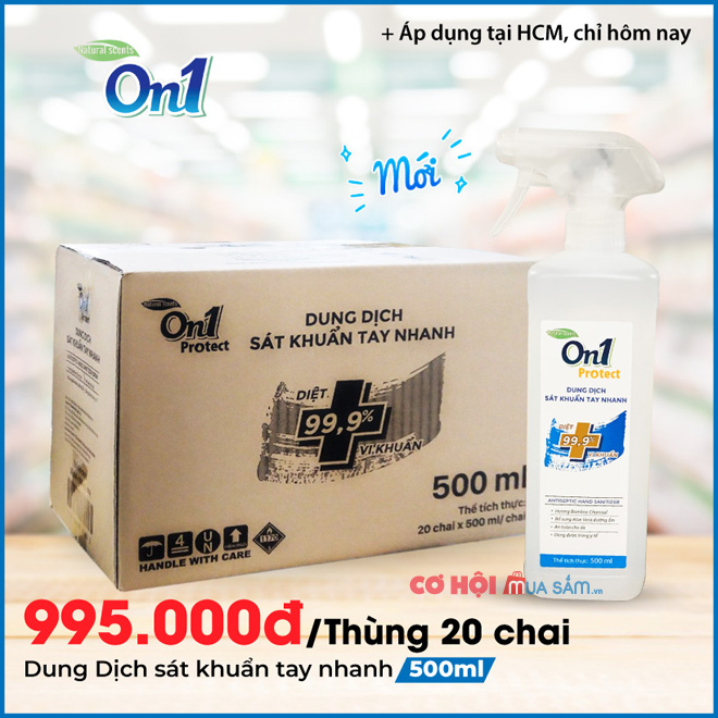 Thùng 20 chai nước xịt On1 500ml rửa tay sát khuẩn nhanh khô - Ảnh 1