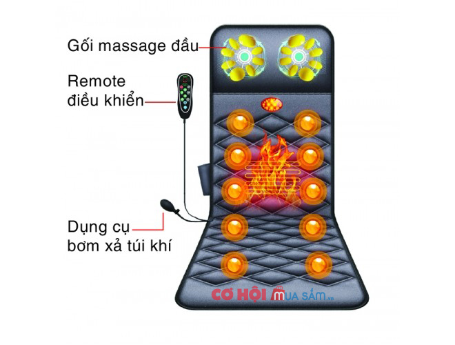 Nệm massage toàn thân hồng ngoại có gối massage cổ Nikio NK-151 - Ảnh 1