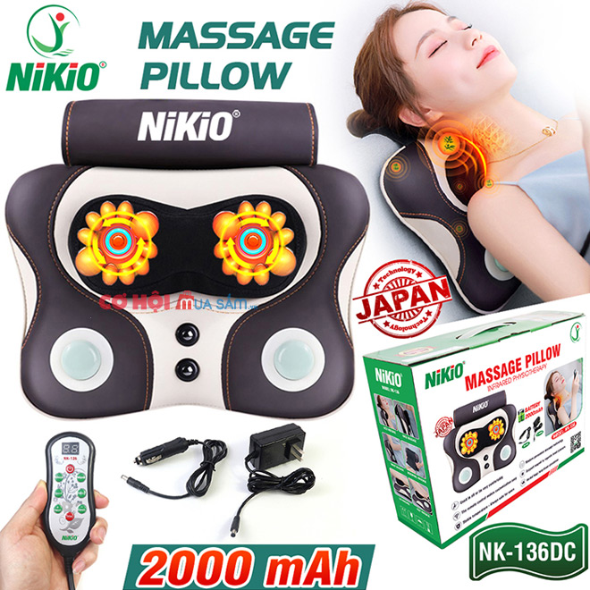 Gối massage đấm lưng, xoa bóp cổ, vai gáy pin sạc Nikio NK-136DC - Ảnh 6