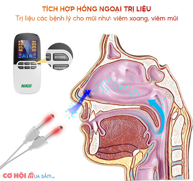 Máy massage xung điện kết hợp đèn hồng ngoại trị liệu viêm mũi Nikio NK-102 - Ảnh 2