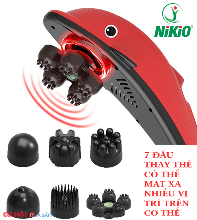 Máy massage cầm tay cá heo 7 đầu không dây dùng pin Nikio NK-178 - Ảnh 3