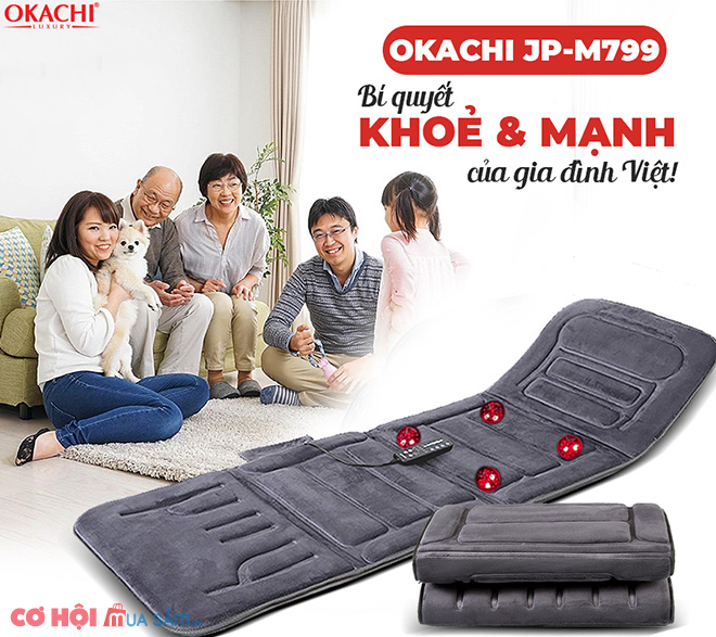 Nệm massage toàn thân OKACHI nhiệt và hồng ngoại JP-M799 (màu xám) - Ảnh 1