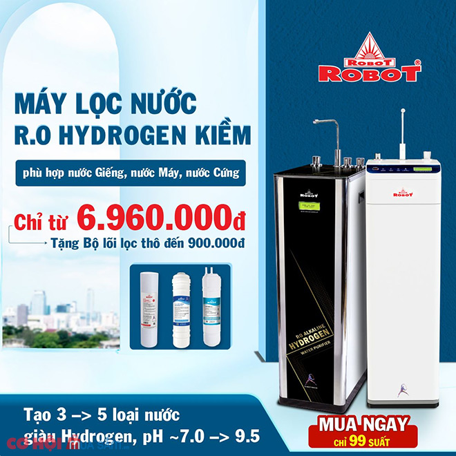Máy lọc nước R.O Hydrogen kiềm ROBOT, giúp lọc nước giếng, nước máy, nước cứng chỉ từ 6.960.000Đ - Ảnh 1