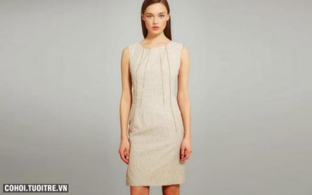 Váy Calvin Klein kéo khóa ngực chiết eo họa tiết