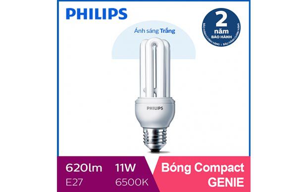 Bóng đèn compact 3U Philips Genie 11W 6500K E27 tiết kiệm điện - Ánh sáng trắng 