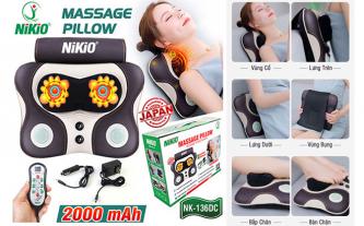 Gối massage đấm lưng, xoa bóp cổ, vai gáy pin sạc Nikio NK-136DC