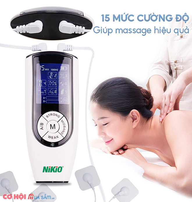 Máy massage xung điện 2 điện cực 4 miếng dán Nikio NK-103 - Dòng cao cấp
