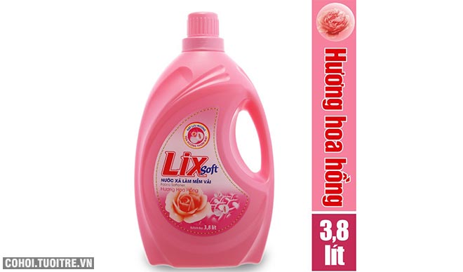Nước xả vải Lix Soft hương hoa hồng 3.8L khuyến mãi 85 ngàn