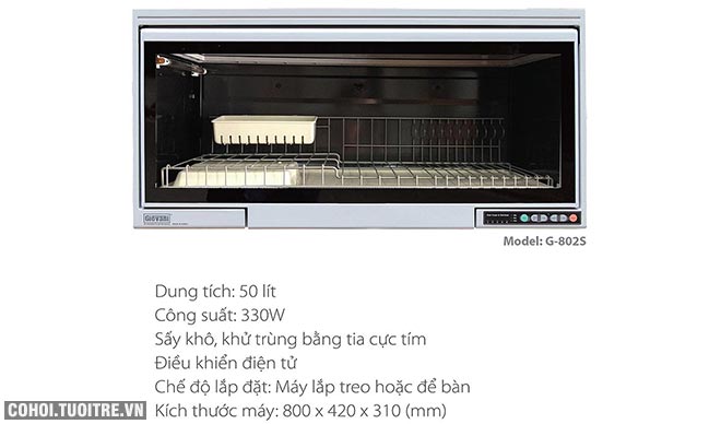 Xả kho máy sấy bát treo tủ bếp Giovani G-802S giá từ 4.650.000đ