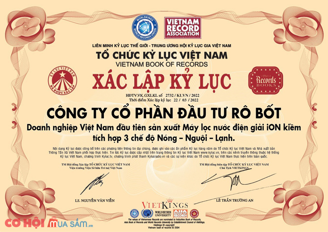 Đạt cú đúp kỷ lục Việt Nam máy lọc nước, máy iON kiềm ROBOT, siêu ưu đãi