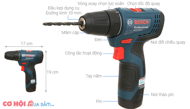 Máy khoan pin vặn vít Bosch GSR 120-LI GEN II chính hãng