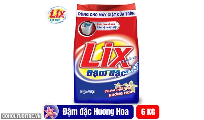Bột giặt Lix Extra đậm đặc 6Kg dùng cho mát giặt cửa trên