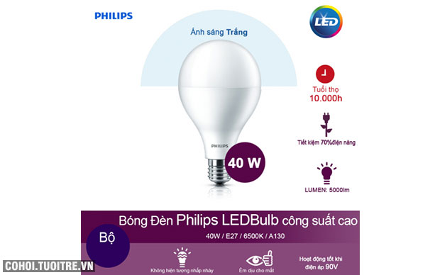 Bóng đèn LED Philips LEDBulb 40W 6500K E27 A130