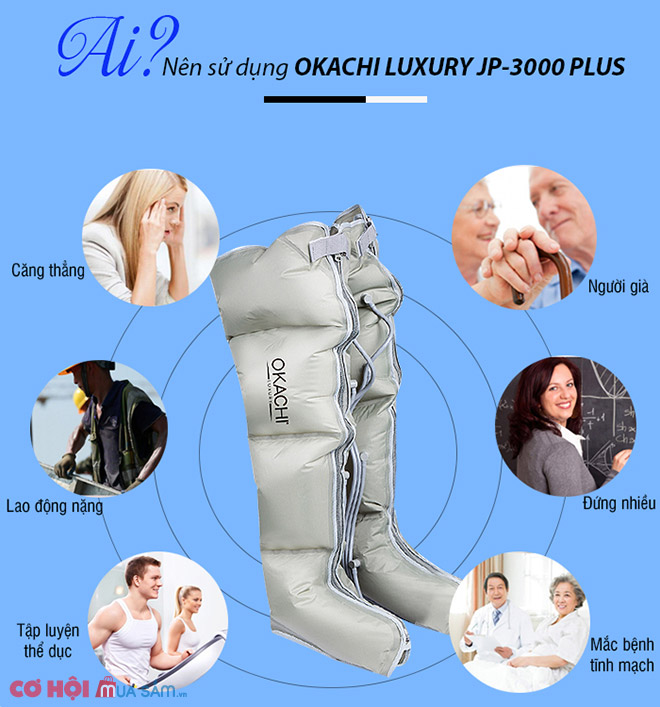 Máy nén ép trị liệu suy giãn tĩnh mạch OKACHI LUXURY JP-3000 Plus (pin sạc)
