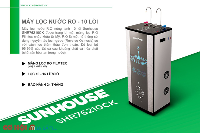 Siêu giảm giá máy lọc nước nóng lạnh RO 10 lõi Sunhouse SHR76210CK
