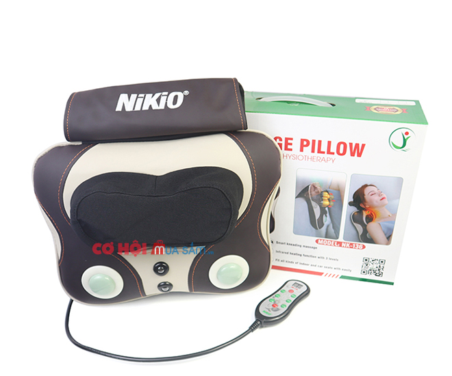Gối massage đấm lưng, xoa bóp cổ, vai gáy pin sạc Nikio NK-136DC
