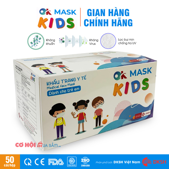 Khẩu trang y tế trẻ em 3 lớp OK MASK KIDS Nam Anh, hộp 50 cái