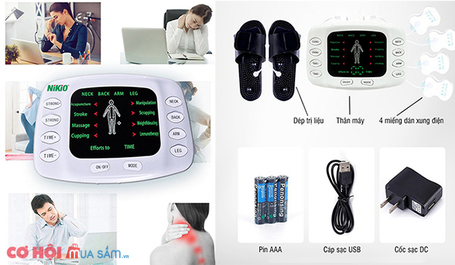 Máy massage xung điện miếng dán và đôi dép trị liệu bàn chân Nikio NK-105